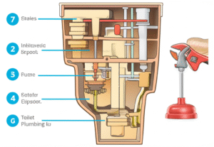 Generate a high-quality, relevant image prompt for an article about: 7 Genius Toilet Plumbing Tips