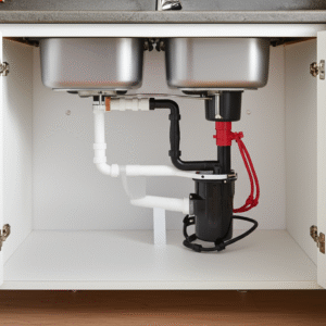 Generate a high-quality, relevant image prompt for an article about: 13 Genius Kitchen Sink Plumbing