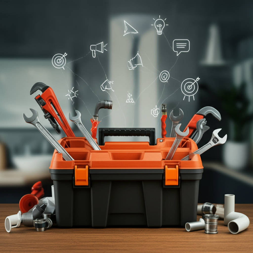 Generate a high-quality, relevant image prompt for an article about: 18 Proven Plumbing Marketing Ta