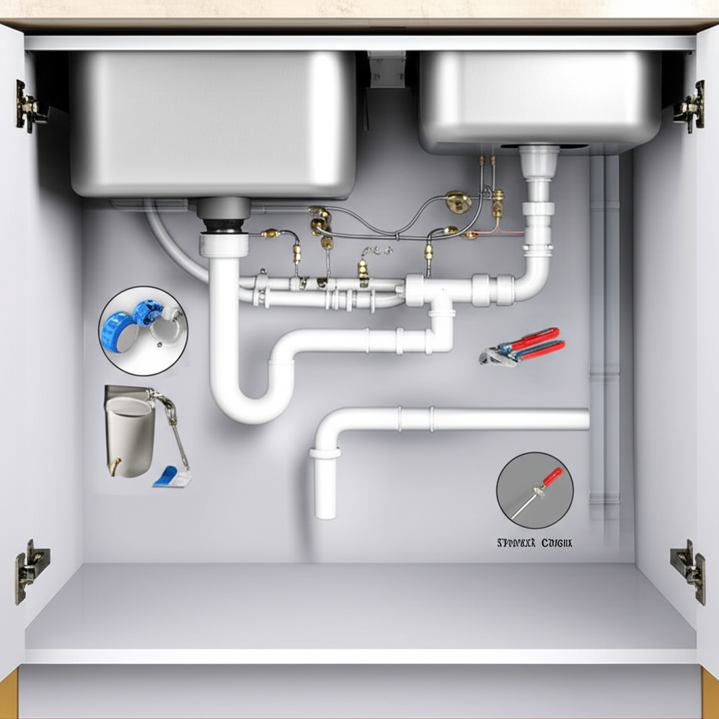 Generate a high-quality, relevant image prompt for an article about: 20 Genius Sink Plumbing: Effort