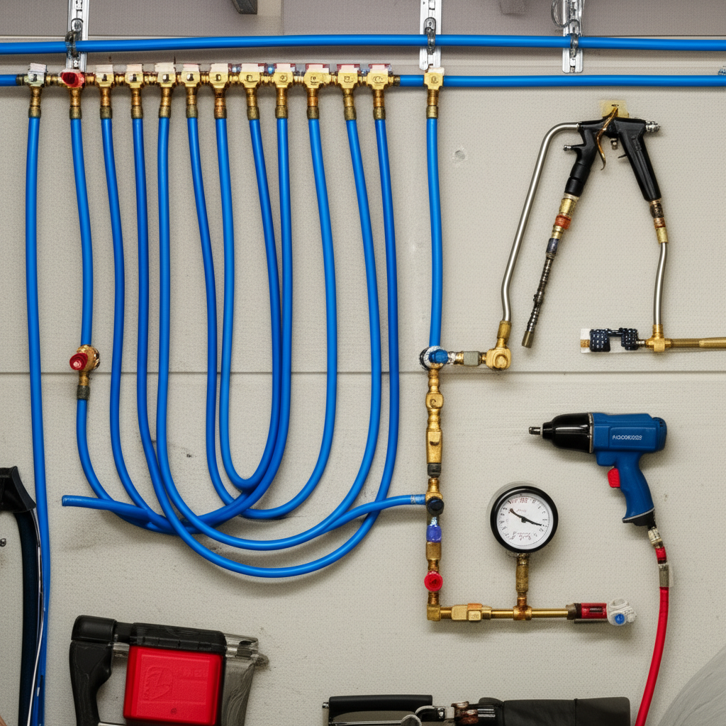 Generate a high-quality, relevant image prompt for an article about: How To Plumb Air Lines In Garag